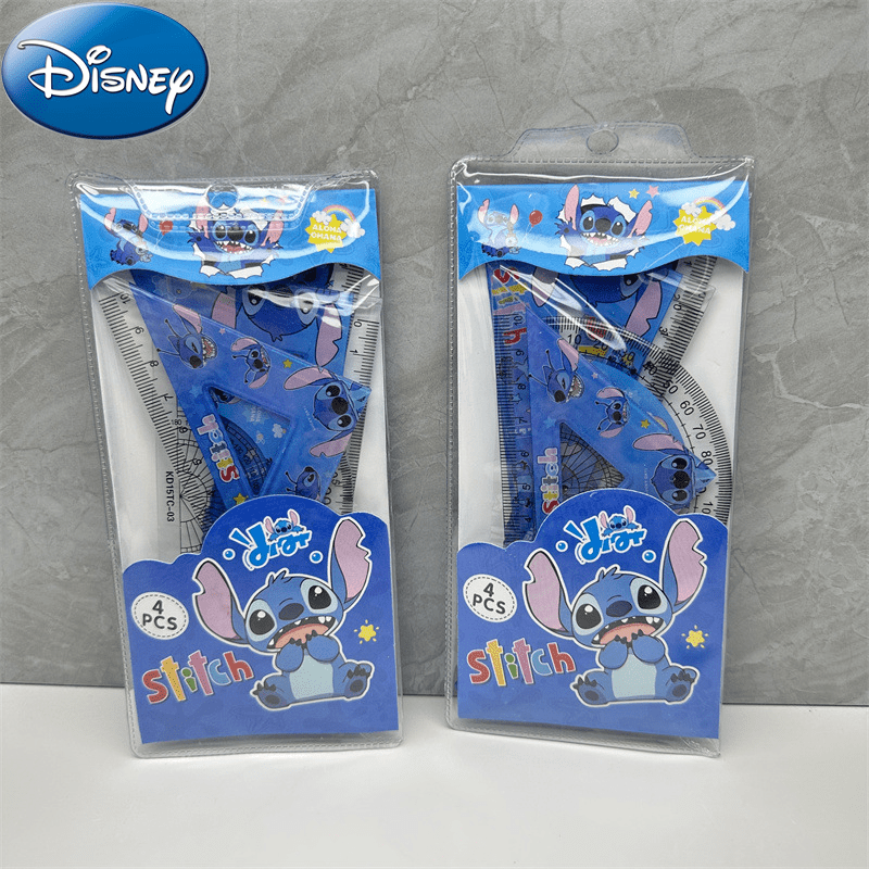 4pcs Disney Stitch Conjunto De Réguas Criativas De Pontos Para Crianças Aprendizado De Estudantes Papelaria Régua Reta Triangulares