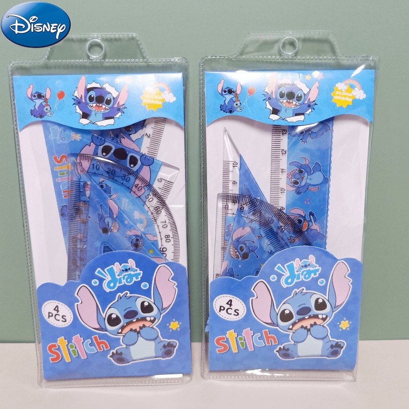 4pcs Disney Stitch Conjunto De Réguas Criativas De Pontos Para Crianças Aprendizado De Estudantes Papelaria Régua Reta Triangulares