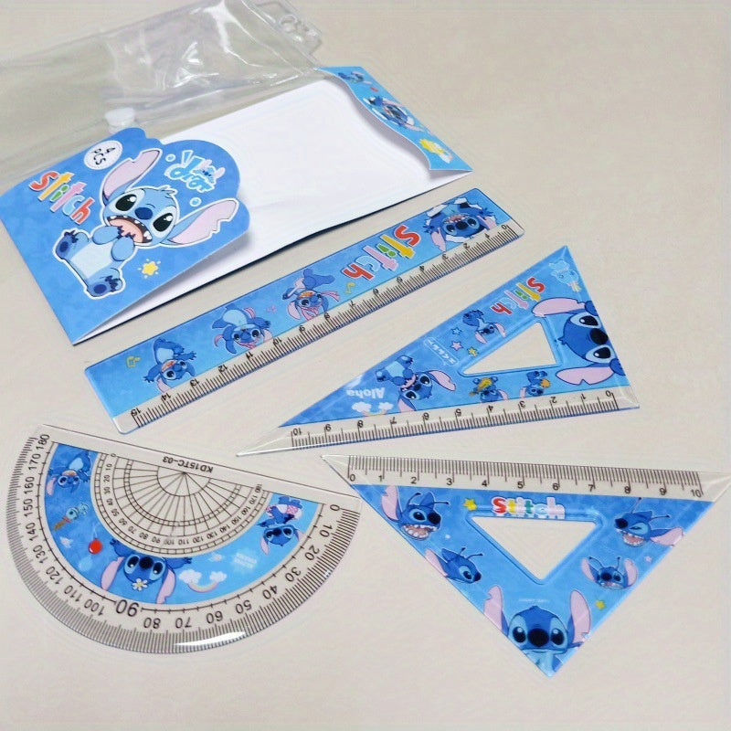 4pcs Disney Stitch Conjunto De Réguas Criativas De Pontos Para Crianças Aprendizado De Estudantes Papelaria Régua Reta Triangulares