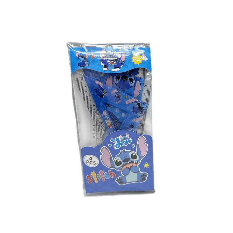 4pcs Disney Stitch Conjunto De Réguas Criativas De Pontos Para Crianças Aprendizado De Estudantes Papelaria Régua Reta Triangulares