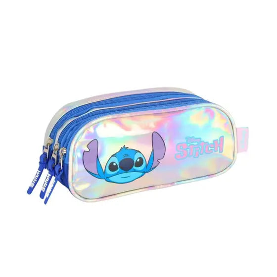 Kit Mochila com Lancheira e Estojo Stitch Prata Holografica