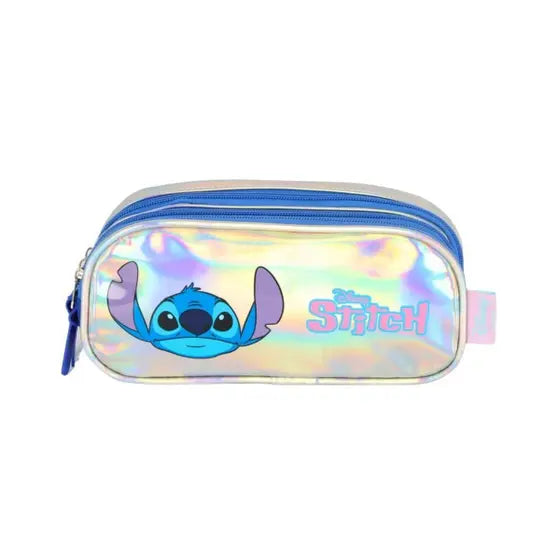 Kit Mochila com Lancheira e Estojo Stitch Prata Holografica