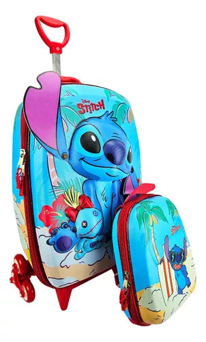 Mochila Rodinha Stitch Praia Disney 3d E Lancheira Maxtoy