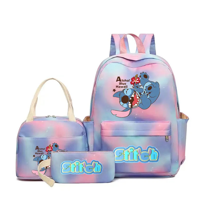 Mochila Infantil 3 Peças com Lancheira e Estojo - Stitch