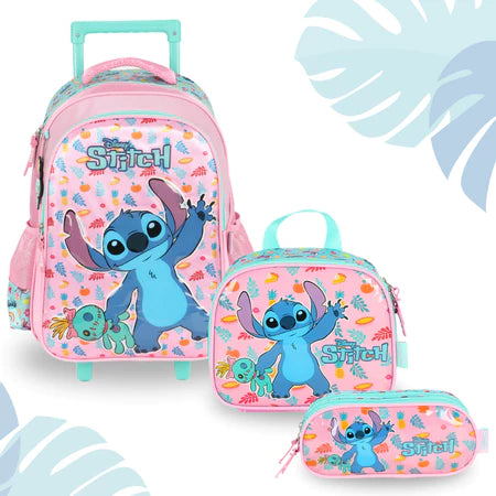 Kit Mochila De Rodinha com Lancheira e Estojo Stitch