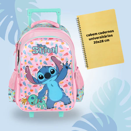 Kit Mochila De Rodinha com Lancheira e Estojo Stitch