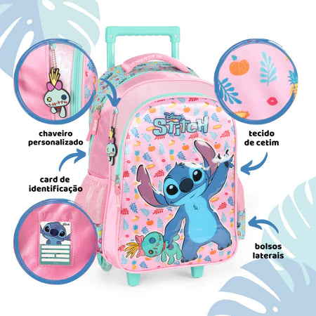 Kit Mochila De Rodinha com Lancheira e Estojo Stitch