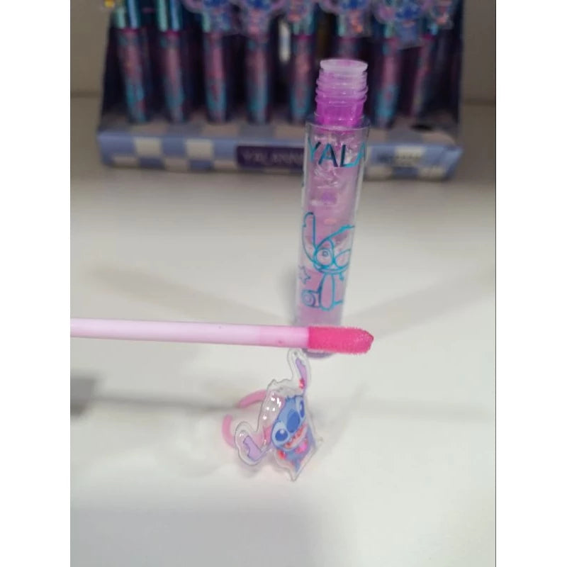 Lip Gloss, brilho labial colorido, gloss Stich, Gloss com anel, gloss brilho mágico