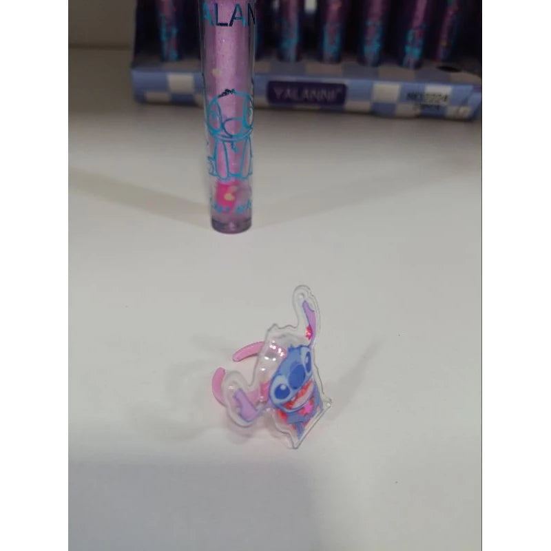 Lip Gloss, brilho labial colorido, gloss Stich, Gloss com anel, gloss brilho mágico